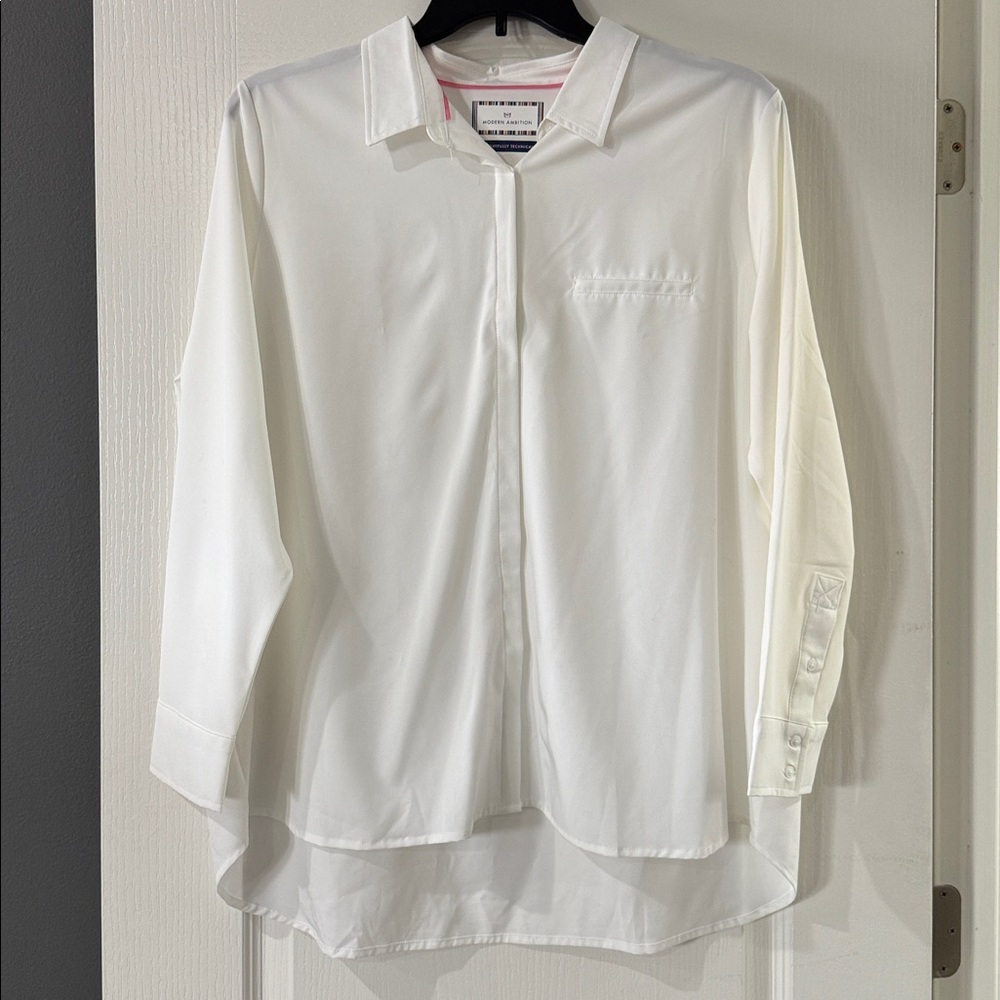 Modern Ambition White Delightfully Technical‎ Office Classic Travel Shirt XL NWT